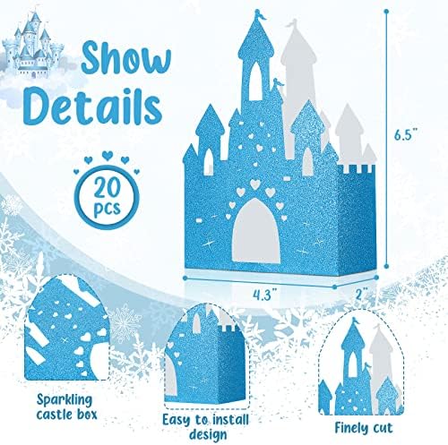 Chinco 20 Pieces Blue Castle Boxes Princess Candy Box Glitter Birthday Party Favor Treat Gift Princess Party Decorations Castle Table Centerpiece for Bridal Girls Wedding Birthday Baby Shower Supplies