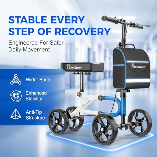Knee Scooter，Knee Scooter for Adults for Foot Surgery，Knee Walker for Foot Injuries Compact Crutch Alternative with Dual Braking System (Blue)