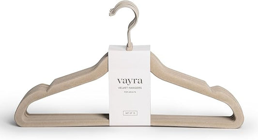 Vayra Home Velvet Hangers â Non-Slip Clothes Hangers for Closet Organization â Neutral Beige, Strong Hold, Matte Hook â Adult (Set of 10)