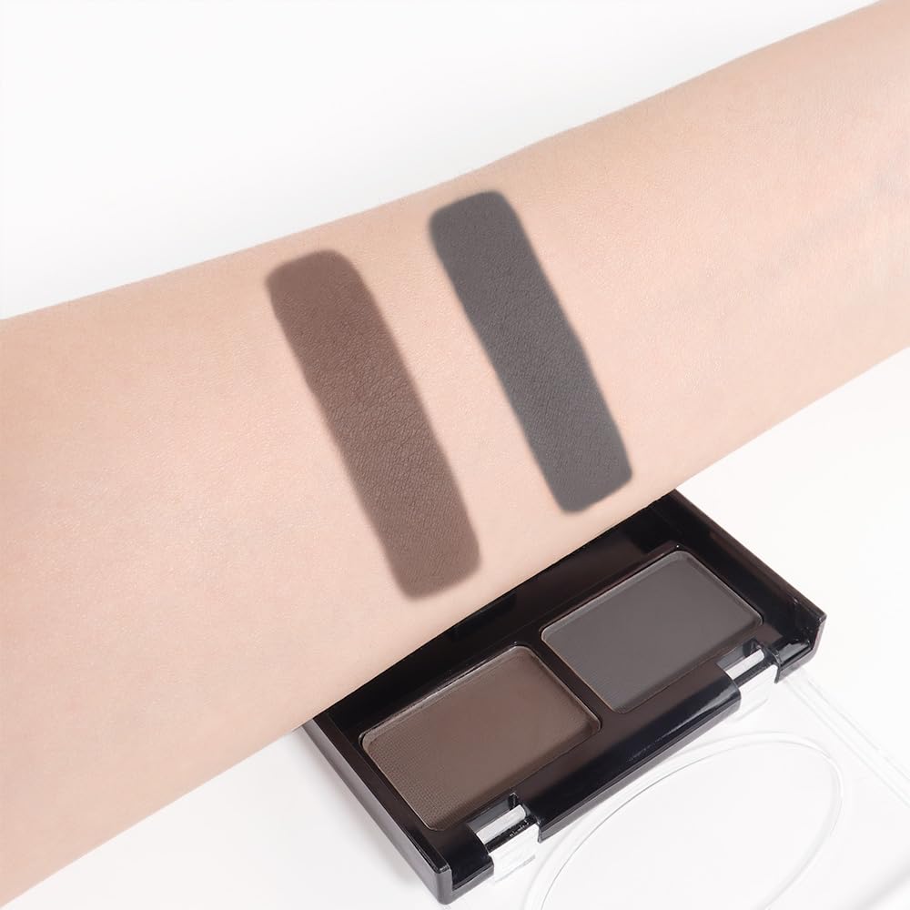 Black Brown Eye Brow Powder Kit for Women, Medium Coffee Dark Gray Eyebrow Powder Palette with Brush, Brow Color Filler Get Full Defined Natural Brows, Highlight Contour sombra para cejas, Vegan
