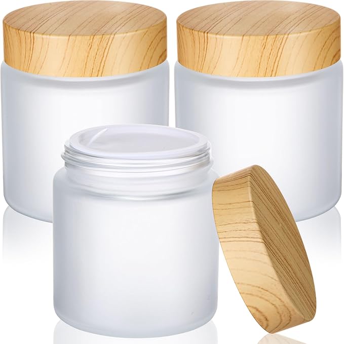 Geiserailie 3 Pieces Glass Cosmetic Containers Empty Sample Jars with Leak Proof Lids Makeup Sample Containers for Lotion Cream Cosmetic (100 Gram)