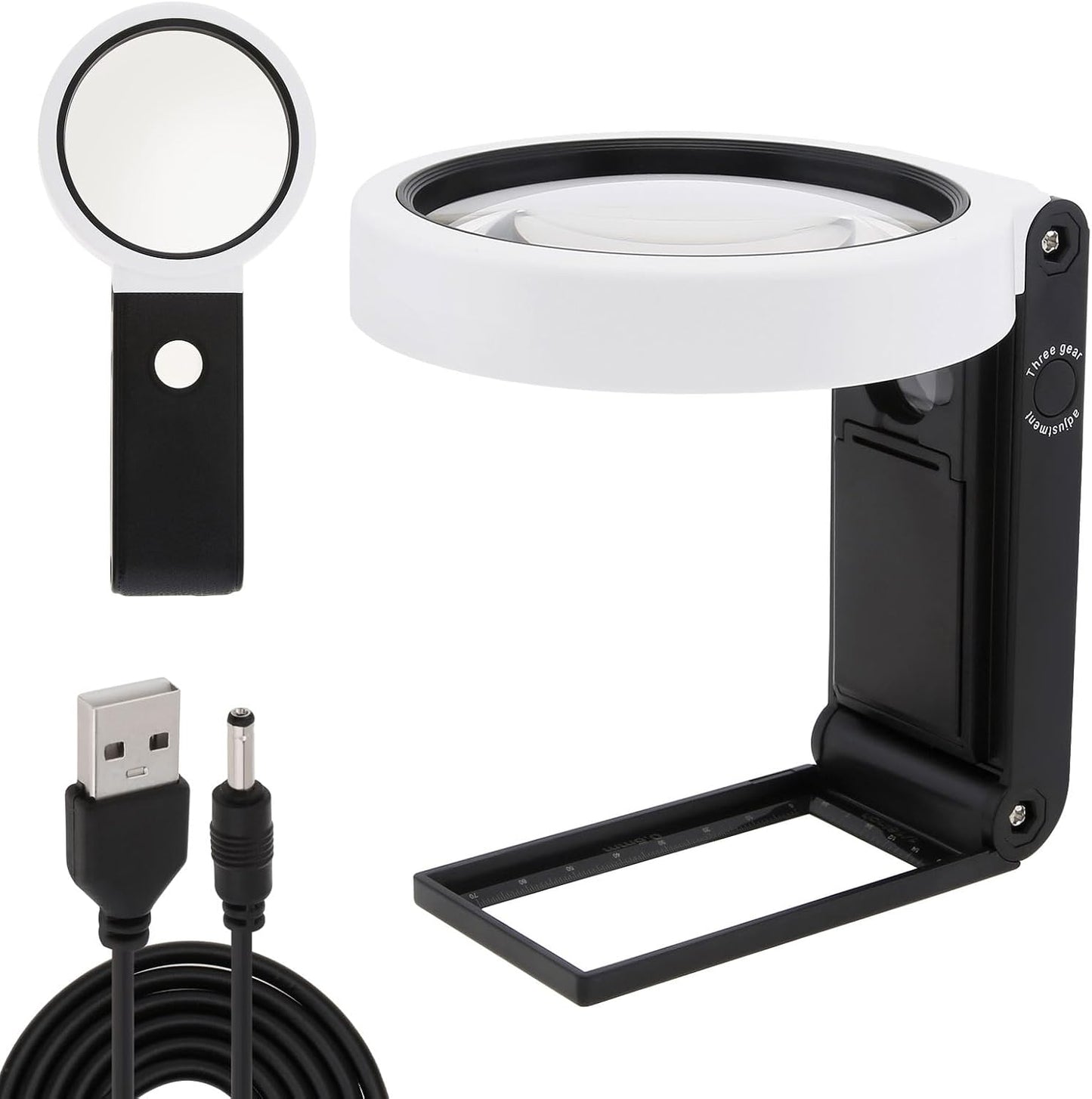 5X 25X Magnifying Glass, Folding Stand & Ruler Design & 8 LED Illuminated Magnifier Handheld Large Magnifying Glasses for Seniors Reading, Coins, Stamps, Map, Inspection, Powered by Battery