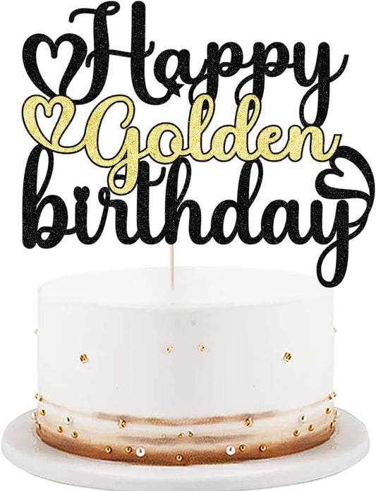 1 PCS Happy Golden Birthday Cake Topper， Glitter Birthday Cake Pick 13/16/18/21/30/40/60/70/80/90th/ Birthday Cake Decorations Picks for Kids Adults Birthday Party Decorations,Anniversary Party