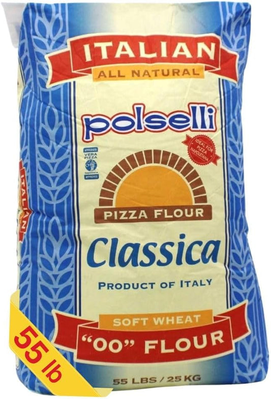POLSELLI Classica, Tipo 00 Double Zero Flour for Pizza, Bread, Pastas, and more, All Natural, European, Unbleached, Unbromated, No Additives, Formulated for a 8+ hour rise, (25 kg) 55 lbs