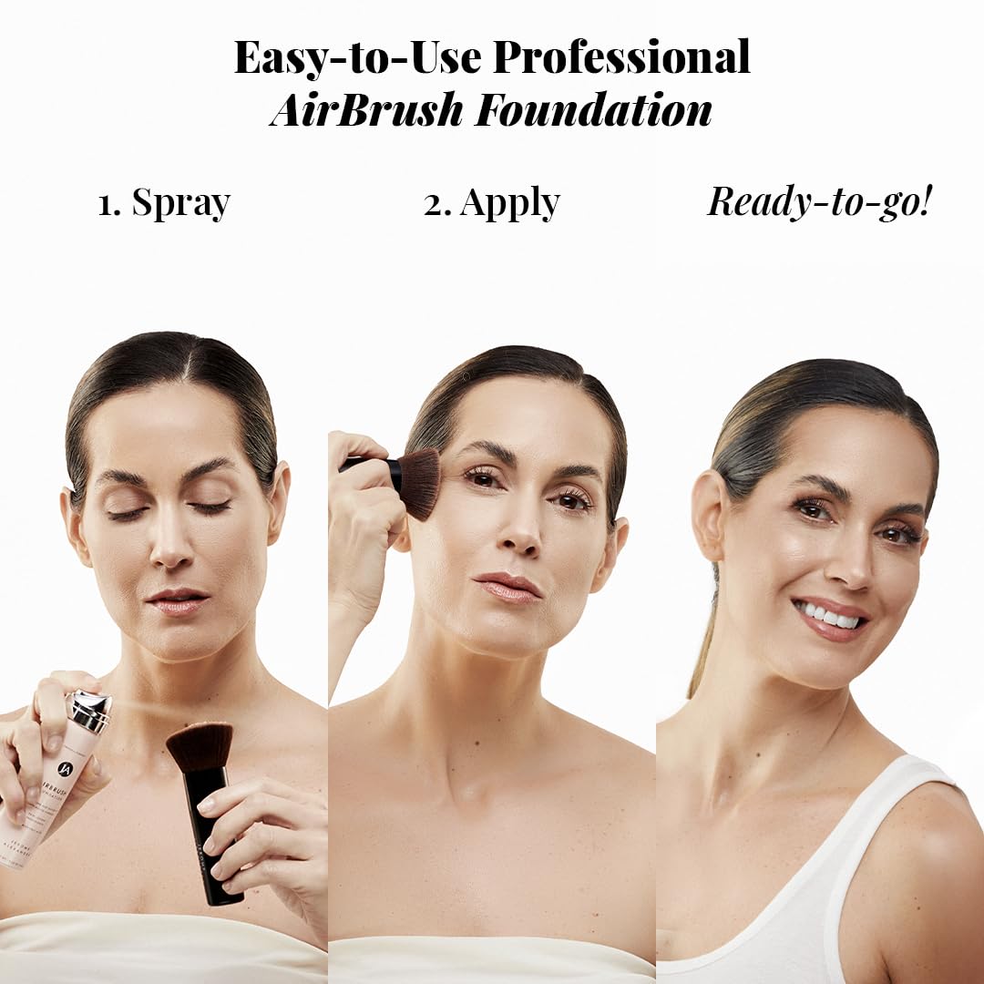 MagicMinerals AirBrush Foundation by Jerome Alexander – 2pc Set with Airbrush Foundation and Kabuki Brush - Spray Makeup with Anti-aging Ingredients for Smooth Radiant Skin - Warm Medium