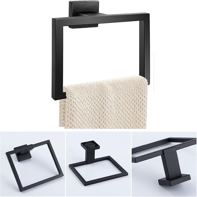 JOPOFI 2-Piece Towel Ring - Thicken SUS 304 Stainless Steel Towel Holder, Towel Racks for Bathroom, Square Modern Design Hand Towel Holder, Contemporary Hand Towel Bar - Matte Black