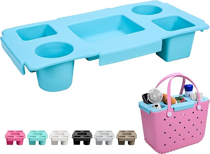 Topper Tray for Bogg Bag Large Only – Waterproof EVA Table Top Organizer Lid with Cup Holder, Snack, Phone & Drink Holders for Beach, Pool, Picnic, Travel (Blue)