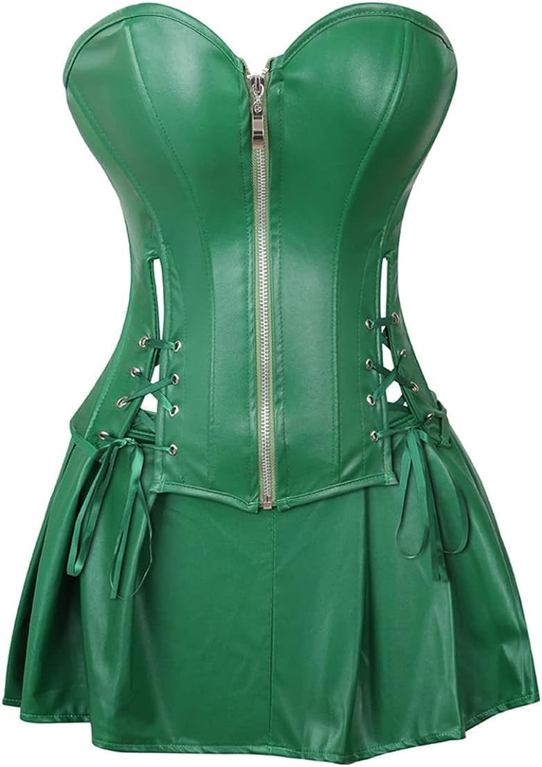 DKCHENH Women's Punk Rock Faux Leather Steampunk Corset gothic bustier skirt set costume