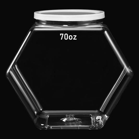 Uiifan 1 Piece Plastic Candy Jar with Lid Cookie Jar Clear Hexagonal Fish Bowls Containers for Snacks, Dog Food, Desk Pet, Craft and Sewing Supplies, Coffee Pod, Laundry Pod Storage Display(70 oz)