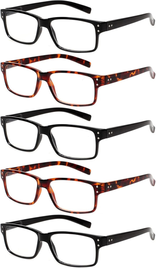 NORPERWIS Reading Glasses 5 Pairs Quality Readers Spring Hinge Glasses for Reading for Men and Women (3 Black 2 Tortoise, 2.00)