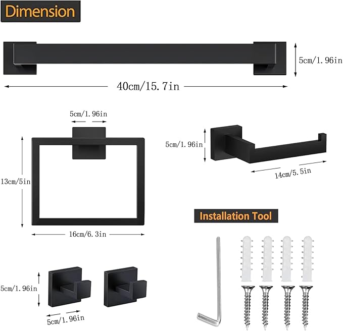 JOPOFI 5 Piece Bathroom Towel Bar Set - SUS304 Stainless Steel Bath Towel Holder, 15.7 Inch Towel Racks for Bathroom Wall Mounted, Bathroom Hardware Accessories Set - Matte Black