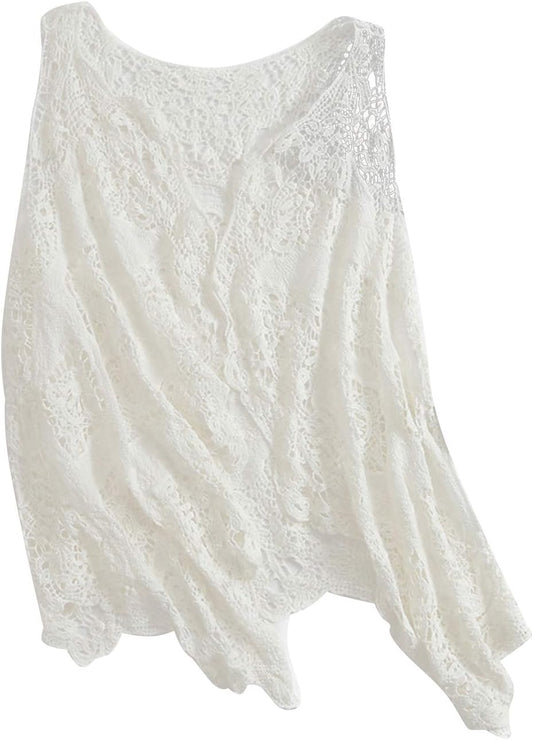 PUWEI Women's Open Front Crochet Bohemian Hippie Butterfly Vest Cardigan Coverup