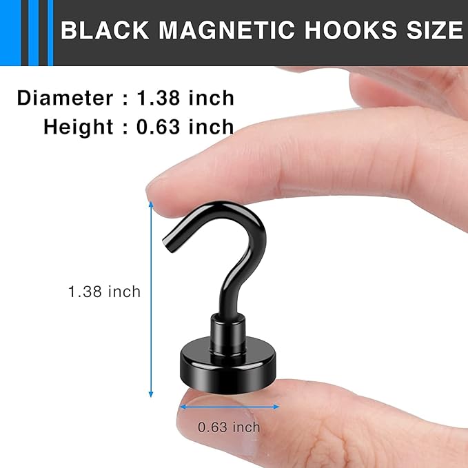 LOVIMAG Magnetic Hooks，30Lbs Black Magnet Hooks for Cruise Cabin, Magnetic Hooks for Hanging, Fridge, Classroom, Refrigerator, Ceiling, Office, Kitchen. Grill, Garage-18Pack