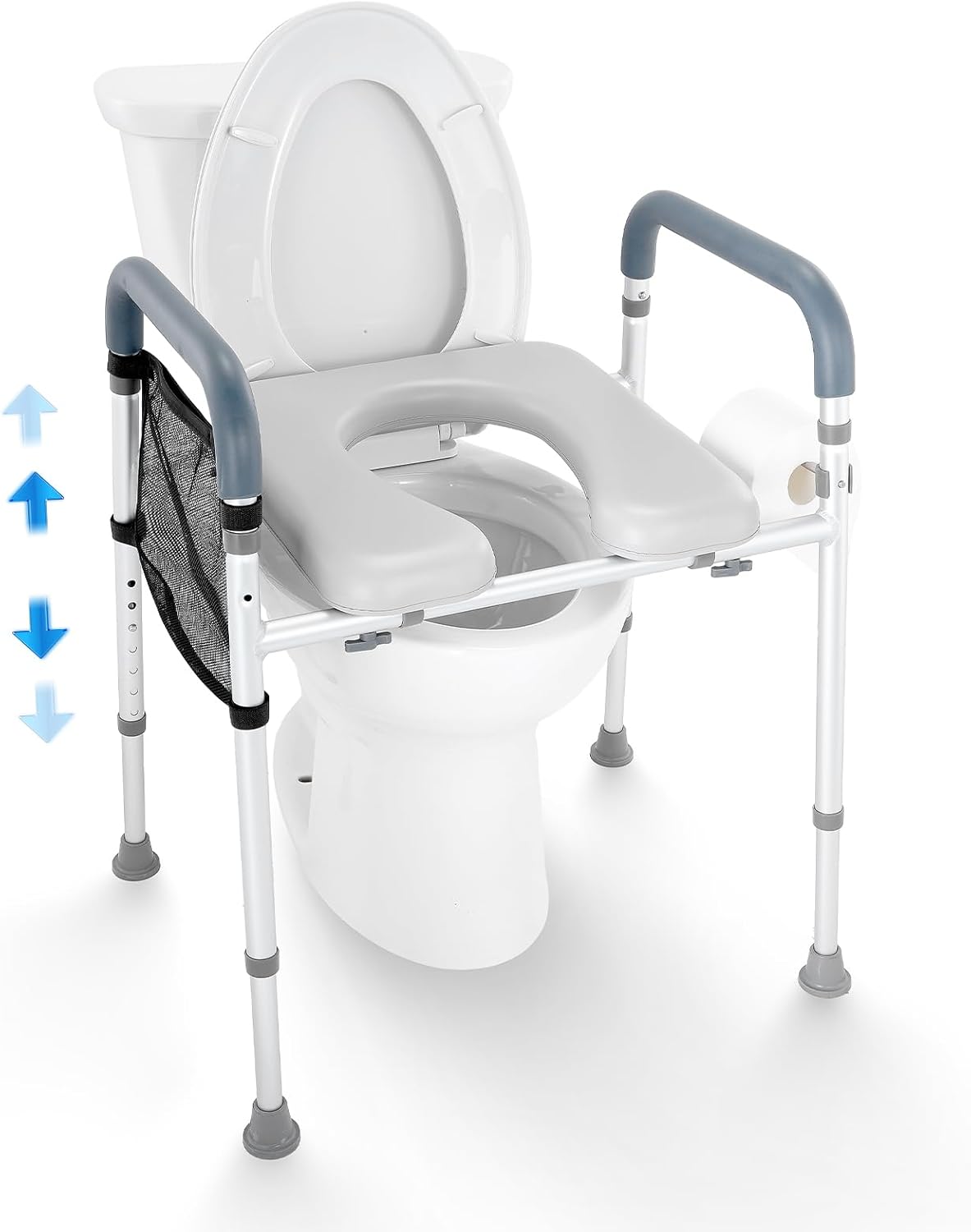 VEVOR Raised Toilet Seat, 7-Position Height Adjustment 19.3" - 25.2", 350lbs Weight Capacity, with Comfort Padded Aluminum Frame, Universal Toilet Seat Riser, for Elderly, Handicap, Pregnant, Medical