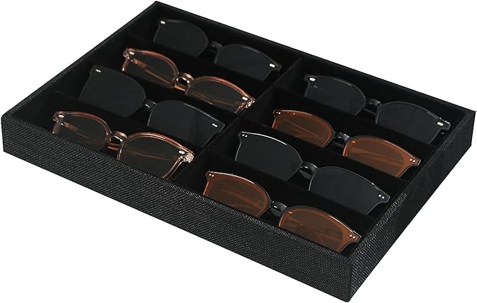 Julysky Sunglass Organizer Tray,8 Grids Watch Holder Display Jewelry Tray for Drawer, Jewelry Display Organizer Tray Box for Men ï¼Black