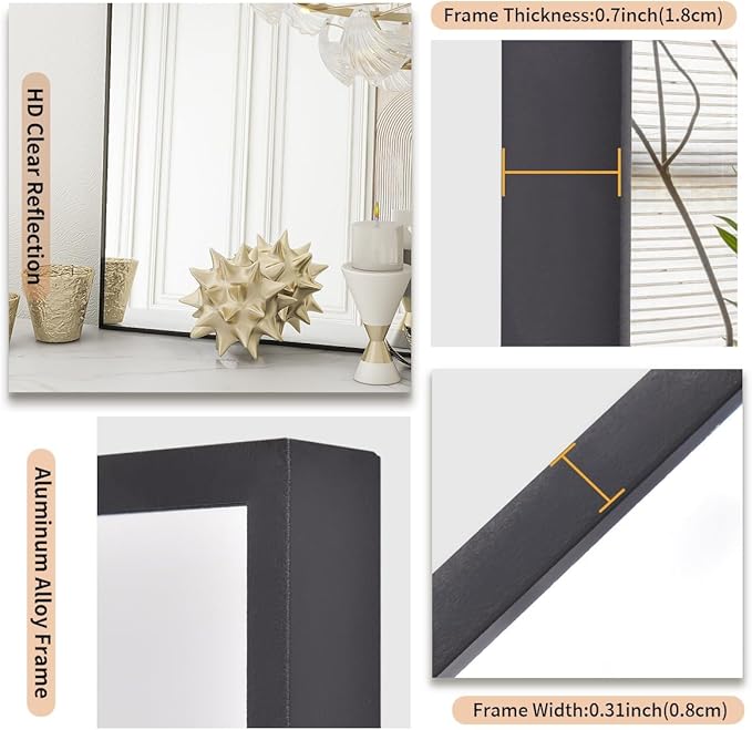 Koonmi Black Mirrors for Wall, 30x36 Inch Bathroom Mirror, Rectangular Wall Mirror for Living Room Bedroom Bathroom, Hangs Horizontally or Vertically