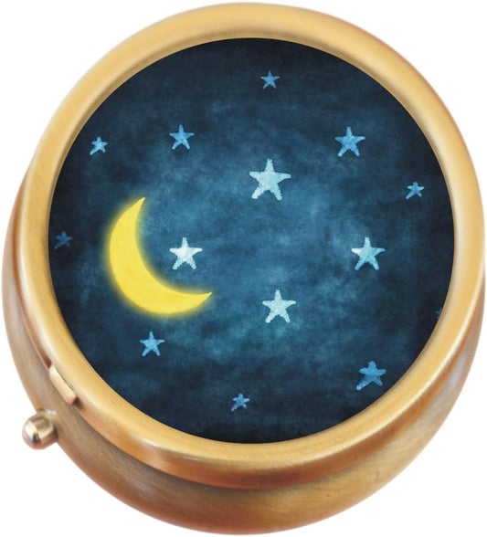 Moon and Stars Brass Round Pill Box