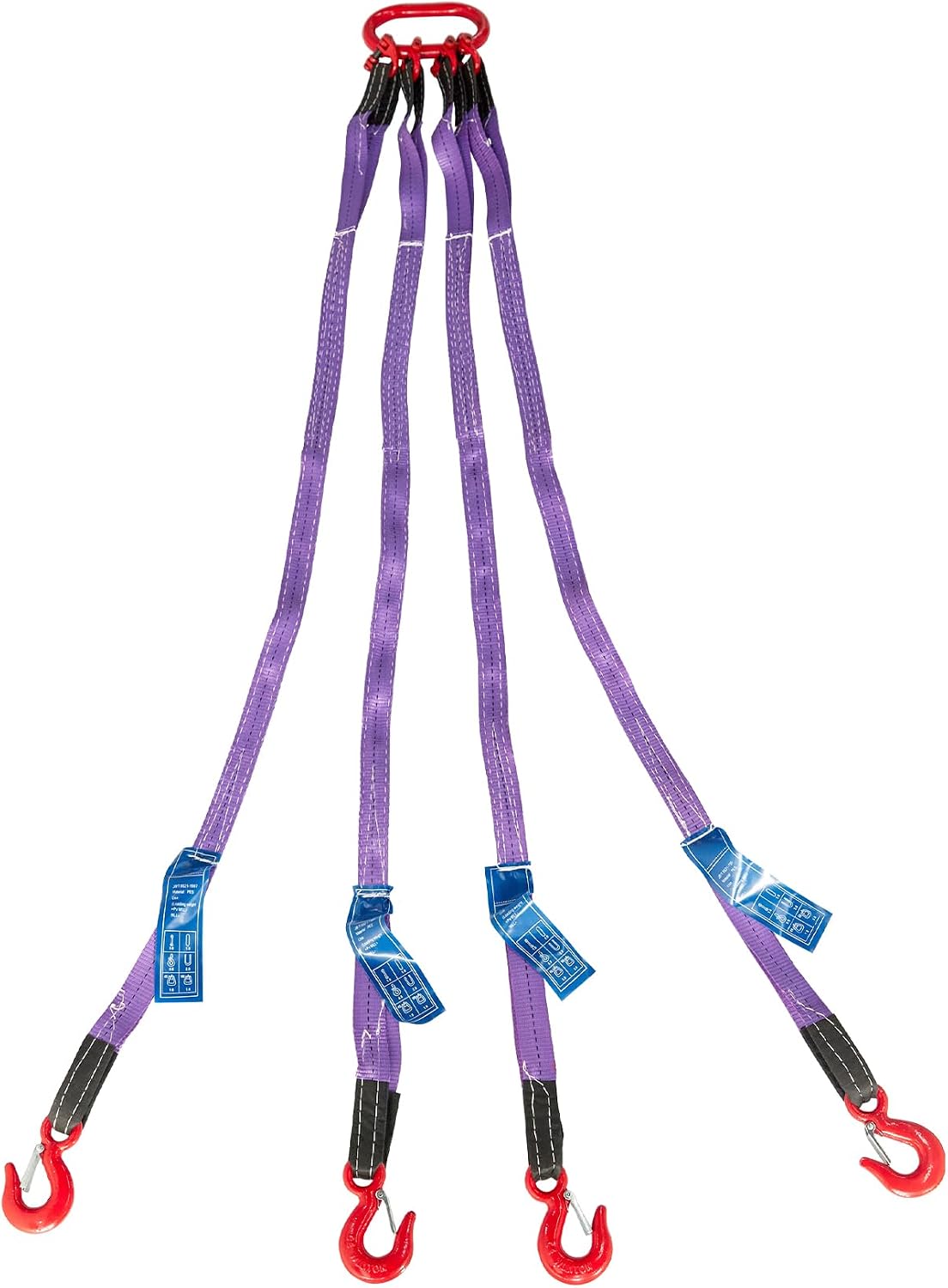 Pindex 5ft 3t Chain Sling for Lifting, 6610lbs Polyester Strap Lifting Sling Chain Hoist with G80 Alloy Steel 4 Legs Grab Hook and Adjuster, Adjustable Length and Angle for Safe Towing
