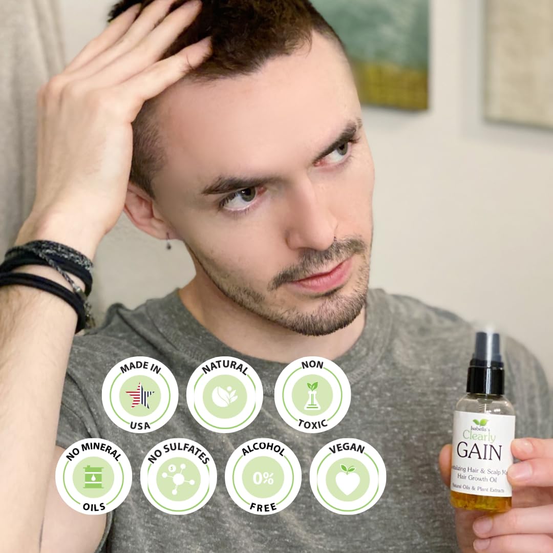 Isabella's Clearly GAIN, Hair Thickening Serum for Men and Women | Natural Herbal Scalp Oil with Castor, Jojoba, Clary Sage, Rosemary, Nettle Extract for Hair Loss, Thinning Hair | Made in USA