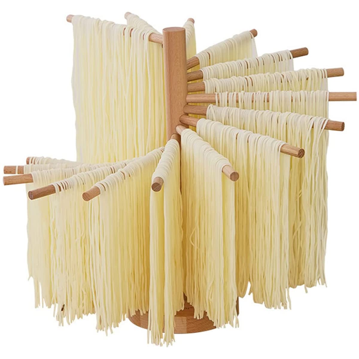 Pasta Drying Rack Wooden Spaghetti Stand Dryer Collapsible Wooden Pasta Drying Rack with 16 Suspension Rods Homemade Fresh Noodle Stand Dryer Easy Storage and Quick Set-Up Hanging Rack