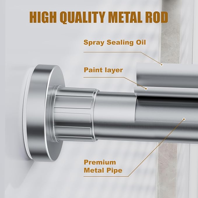 Ausemku Shower Curtain Rod 32-94 Inch Adjustable - 1 Inch Diameter Heavy Duty No drill Spring Tension Shower Rod, Non-Slip Rustproof Telescopic Rod for Bathroom, Nickel