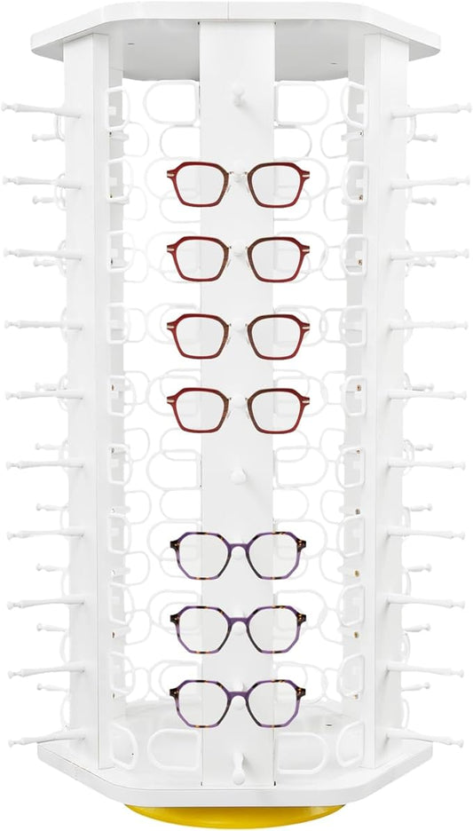 60 Pairs Glasses Rack, 360Â° Rotating Sunglasses Display Rack, 6-Sided Eyeglasses Storage Organizer, Eyewear Holder, Commercial Sunglasses Display Stand, White