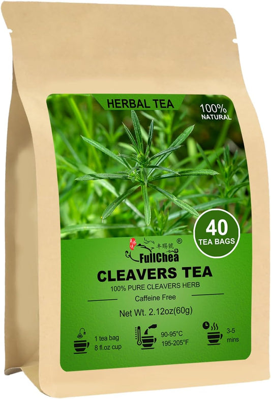 FullChea - Cleavers Tea, 40 Teabags - Premium Dried Cleavers Herb - Natural Galium Aparine Herbal Tea - Non-GMO - Caffeine-Free - Support Daily Body Cleansing