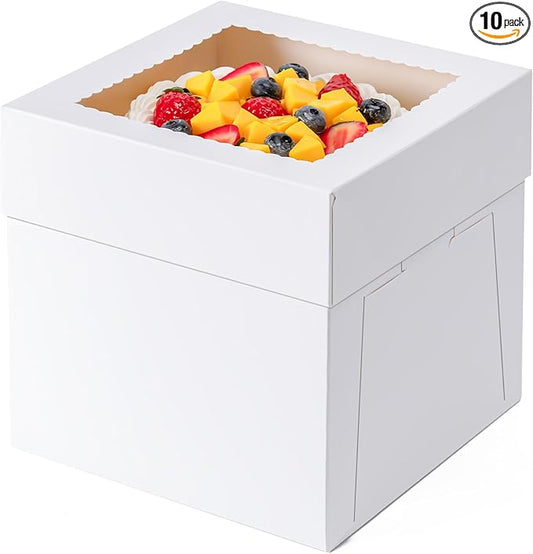 10 Pack Cake Boxes 10 Inch, 10x10x8 Inches Tall Cake Large Box, Disposable Cakes Transport Containers with Lids, Bakery Boxes with Large Window,for Cookies Pies Cupcakes Pastry-Wedding,Birthday, Party