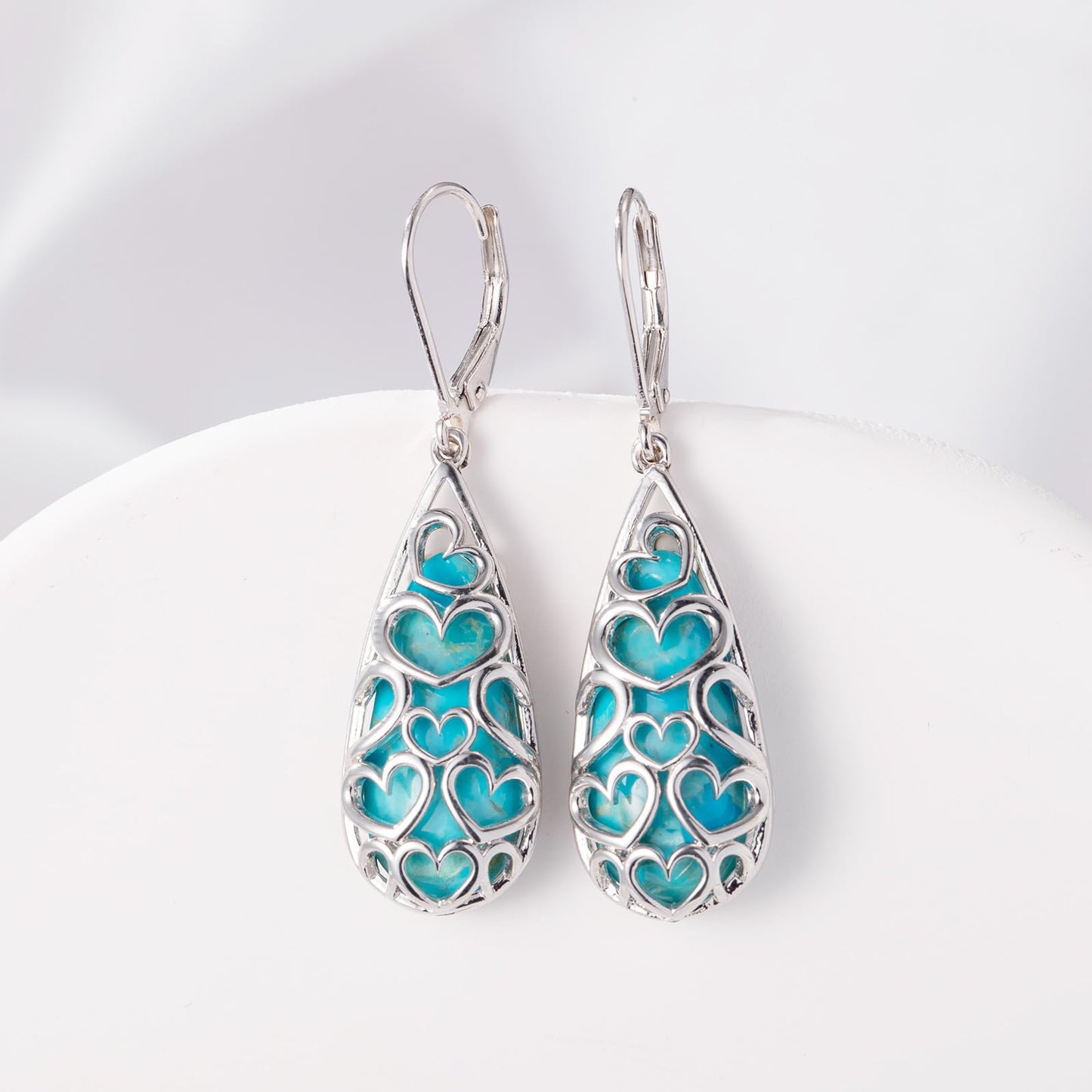 Phyonio Turquoise Earrings for Women, Turquoise Jewelry for Women,925 Sterling Silver Teardrop Earrings,Boho Drop Earrings, Trendy Leverback Dangle Drop Earrings Western Jewelry Hypoallergenic Gift for Her