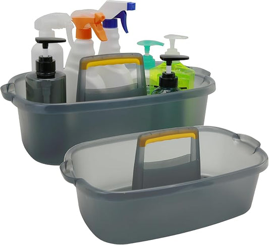 Cleaning Caddy Organizer with Handle, Storage Basket/Totes Portable for Bathroom Supplies, Cleaning Products, and Sink Tool.(Translucent GrayÃ2, 2 Pack)