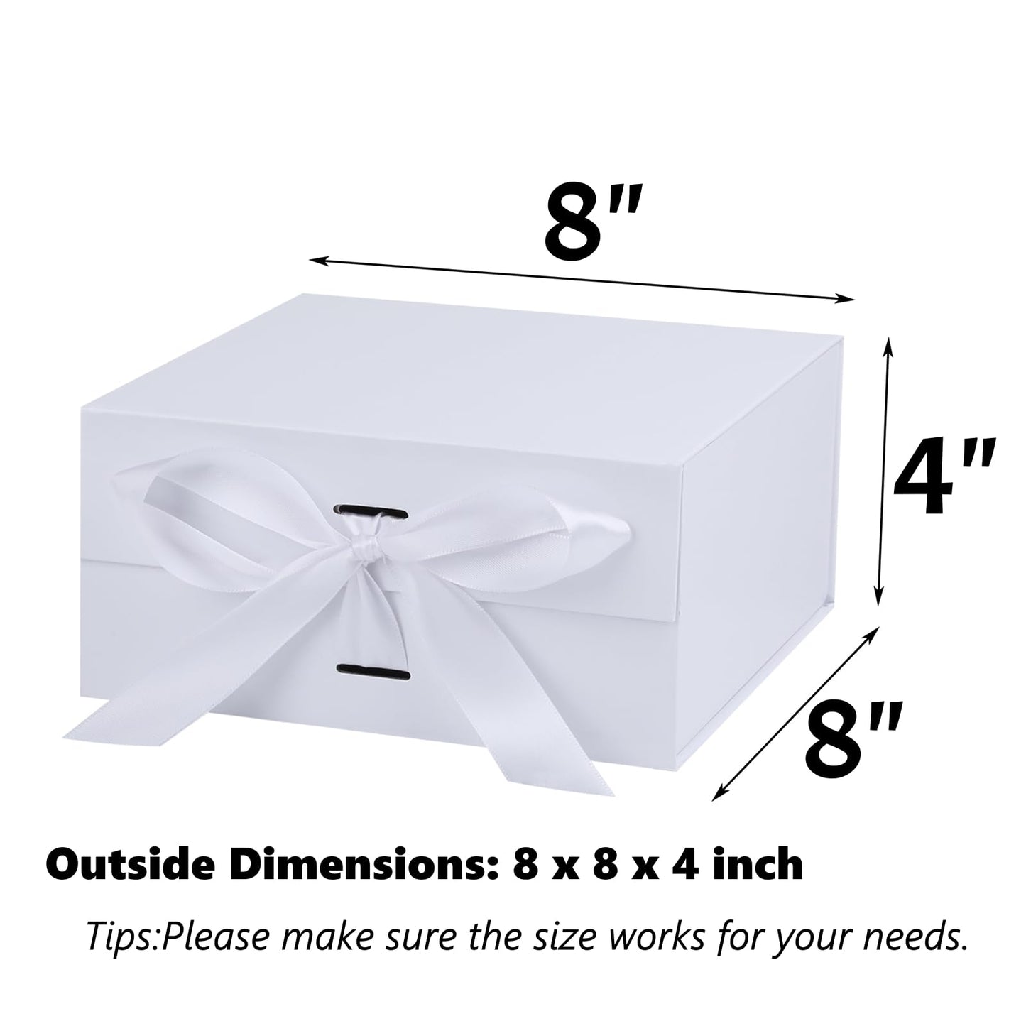 OEMVALATY White Gift Box,8x8x4 Inches Gift Boxes with Lids for Presents with Magnetic Closure and Ribbon for Wedding,Storage,Birthday(5-Pack)