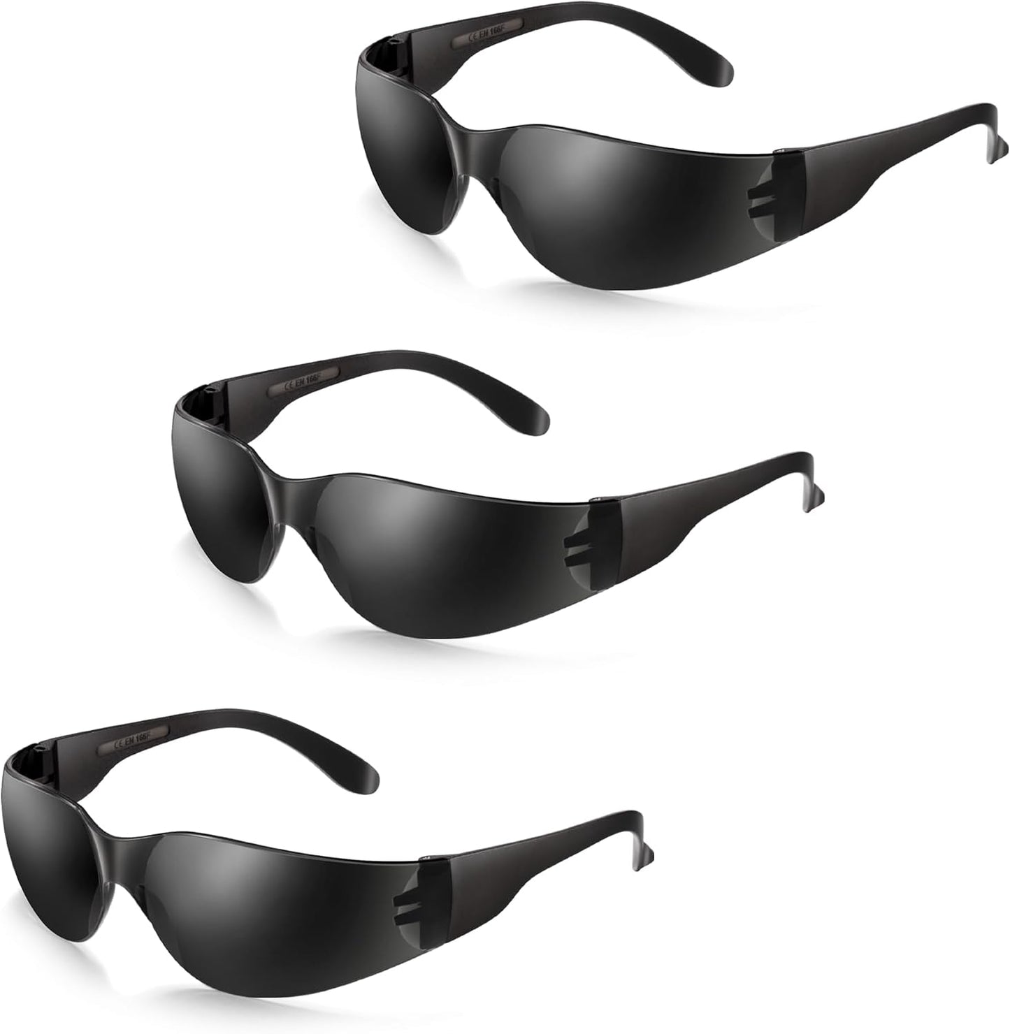3 Pack of Tinted Safety Glasses, Scratch & Impact Resistant Protective Eyewear, Dark Lenses for UV Protection