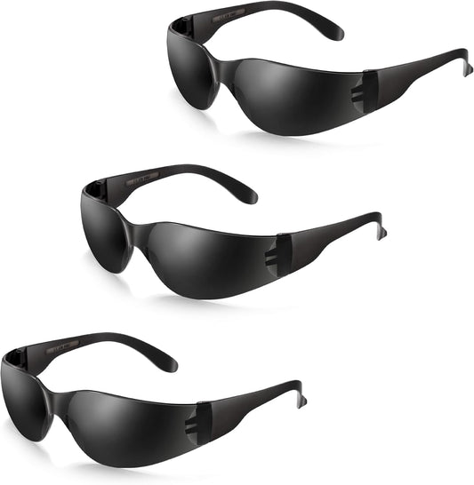 3 Pack of Tinted Safety Glasses, Scratch & Impact Resistant Protective Eyewear, Dark Lenses for UV Protection