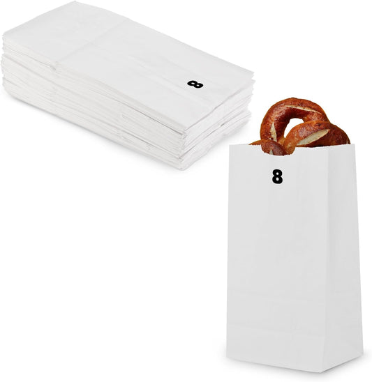 MT Products White Paper Bags 8 lbs. - Disposable Paper Lunch Bags Perfect for Shopping - Pack of 100
