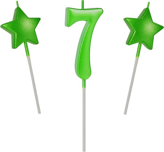 2.75in Green Number 7 Birthday Candles, Glitter Happy Birthday Cake Cupcake Toppers Decoration and Celebrating for Adults/Kids Party Baking (Green 2.75in Number 7)