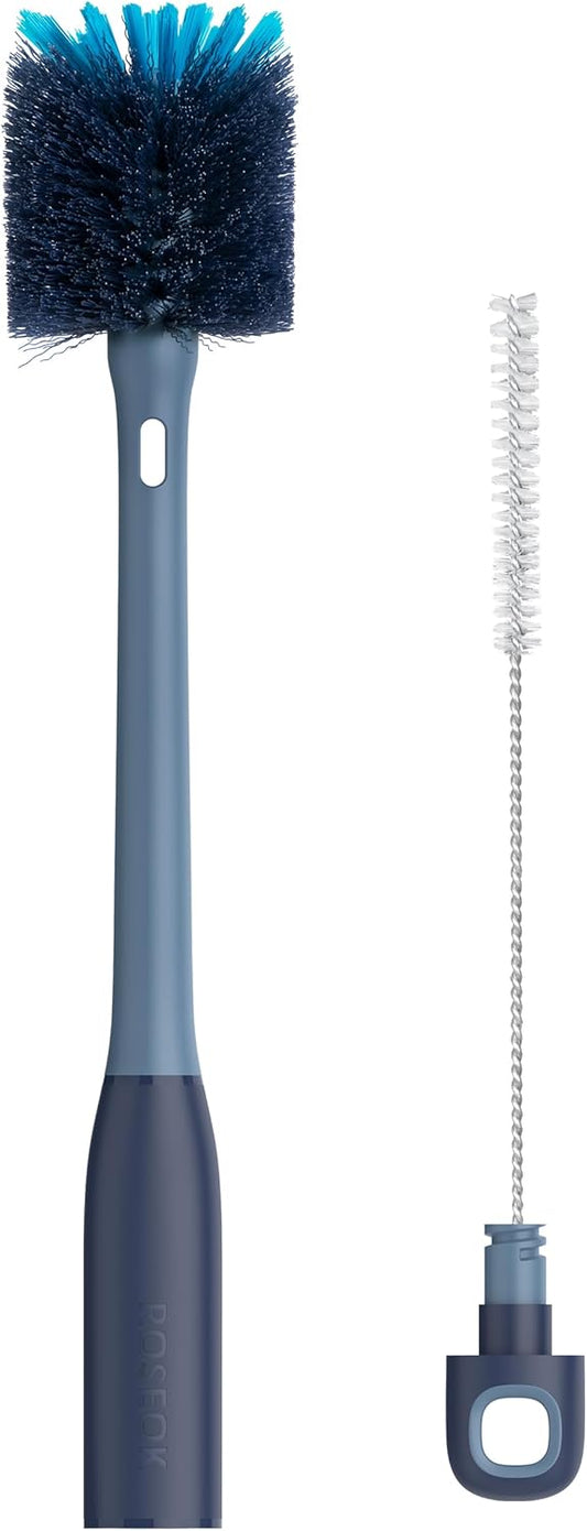 ROSEOK 2in1 Bottle Scrubbing Brush with Straw Brush has Long and Comfortable Handle, Cleaning Glass, Sports Bottle, Coffee Mug,1 Pack, Grayish Blue