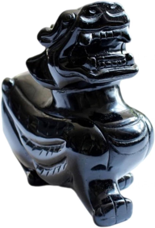 NIBHZ Obsidian Feng Shui Wealth Porsperity Pi Xiu/Pi Yao Statue, Obsidian Pixiu Divine Beast Ornament Figurine, Healing Crystal Energy Gemstone Reiki Statue, Brave Home Decoration,single-10cm