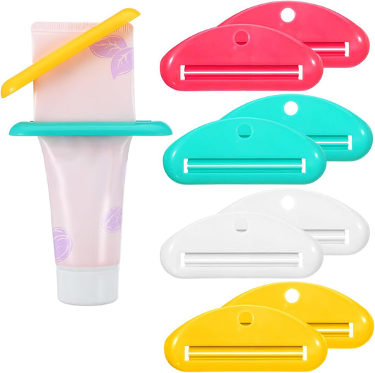 8 Pcs Toothpaste Tube Squeezer Tool, Plastic Clip Dispenser for Toothpaste & Cosmetics, Prevents Waste (4 Colors, 3.42 x 1.45 in)