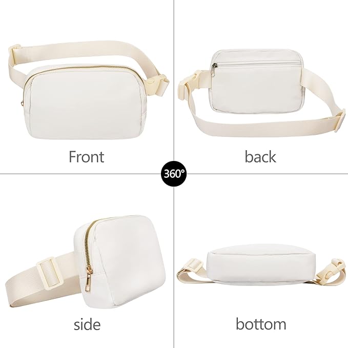 VOROLO Fanny Pack Crossbody Bag For Women And Men Belt Bag Gift For Women Bum Bag with Adjustable Strap for Sports Black+Beige