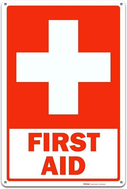 Brimar - 12 x 18" - First Aid Sign - .055â³ Polyethylene Plastic - Clear Message - Standard Size