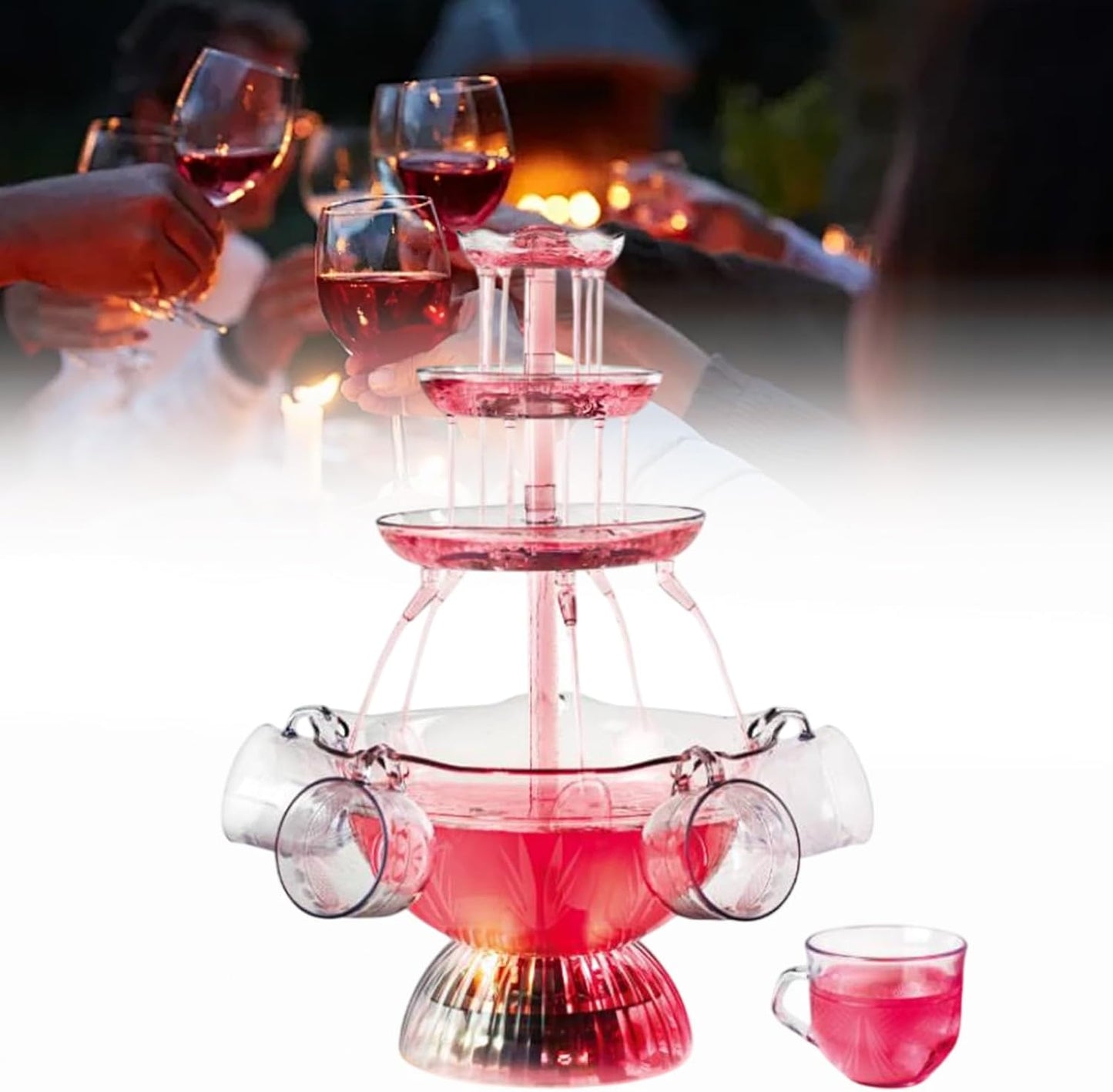 3-Tier Party Fountain Electric Stainless Steel Champagne Fountain Stainless Steel Electric Commercial Red Wine Fountains Machine with LED Light Base Includes 5 Cups for Bar/Home Party Use