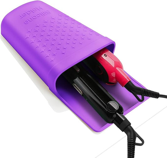ZAKRA Curling Iron Holder,Heat Resistant Silicone Holder for Flat Iron,Hair Straightener,Hot Hair Tools,Vanity Accessories Organizer.(Purple)