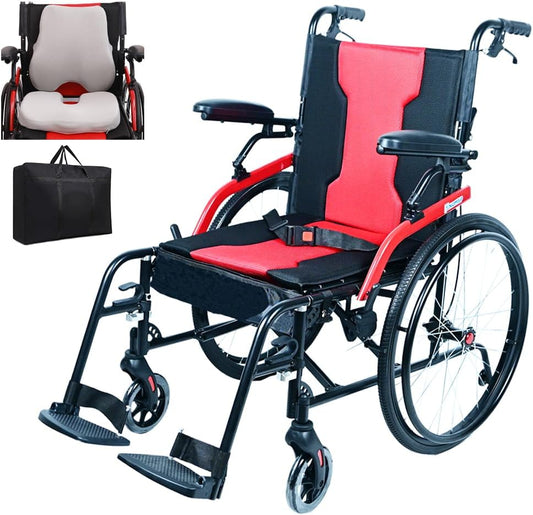 14lb Magnesium Ultra Lightweight Wheelchair 20 inch seat with 3D Cushion Flip Back Arms,Portable Wheelchair with Travel Bag,Travel Wheelchairs for Adults,250Ib Weight Capacity, Black