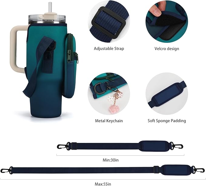 GOEWY Water Bottle Carrier Bag for Stanley 40/30 oz Tumbler with Phone Pocket Neoprene Water Bottle Holder with Shoulder & Handheld Strap Stanley Cup Accessories