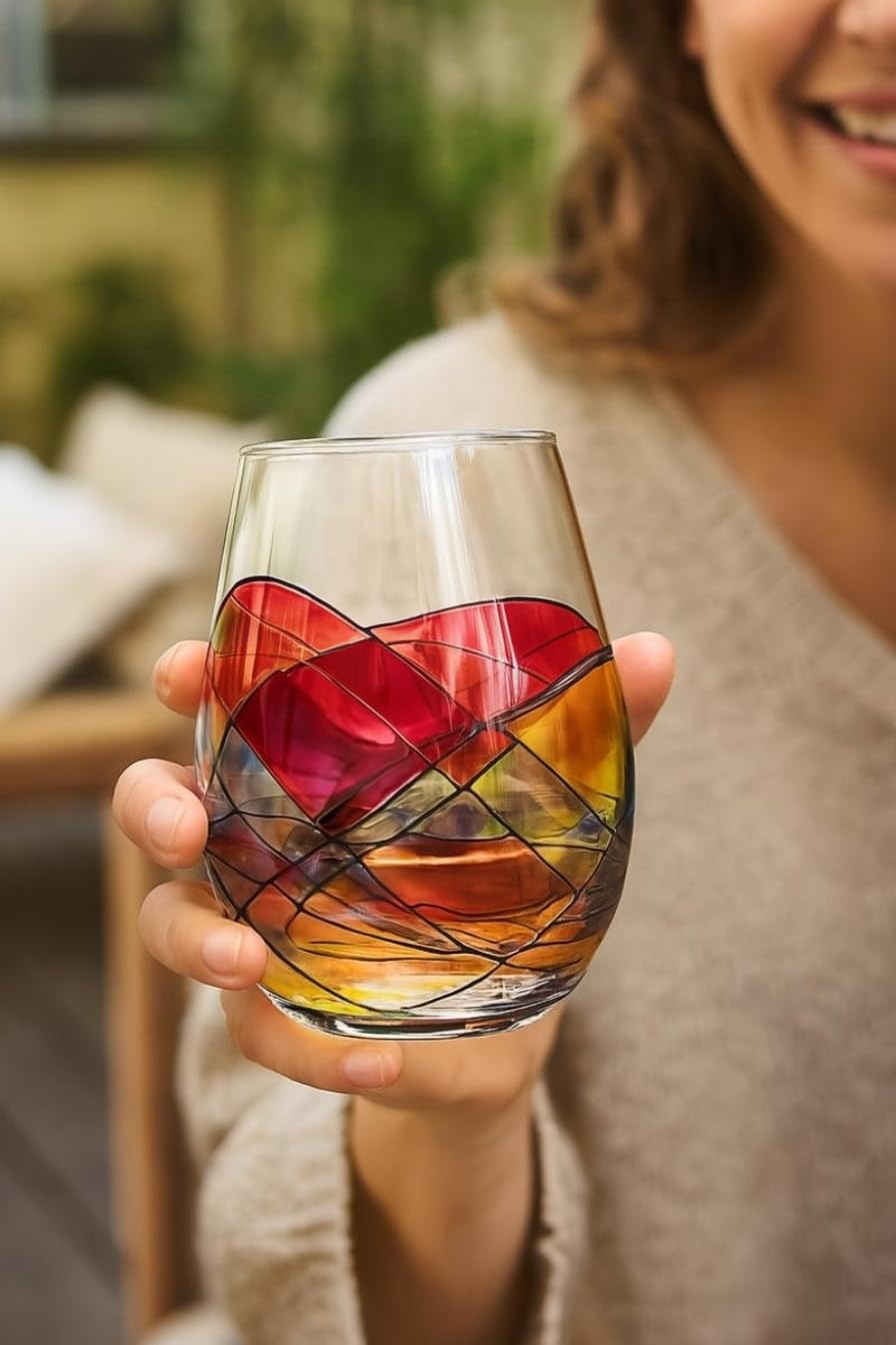 Antoni Barcelona Stemless Wine Glasses – Hand‑Painted Set of 2 Unique Wine Gift for Wedding, Anniversary, Housewarming & Christmas • Sagrada Familia Style • Ideal for Women & Men