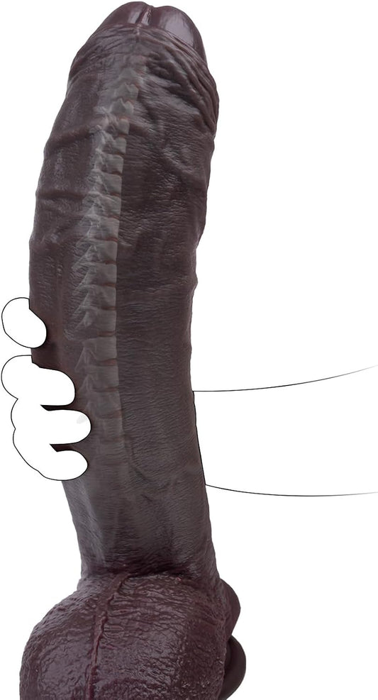 12 Inch XXXL Uncut Foreskin Big Black Dildo with Bendable Shaft, 8.65" Girth Thick Dildo with Strong Suction Cup for Hand-Free, Realistic Huge Thick BBC Dildo Adult Sex Toys for G Spot Vagina Anal