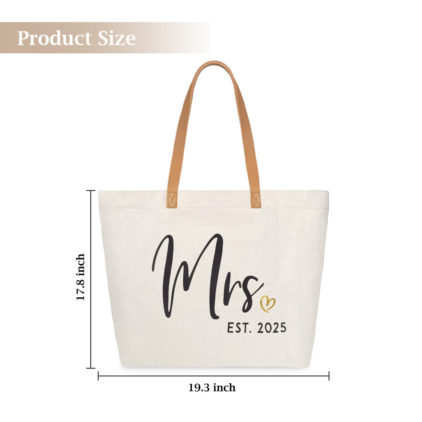 ELEGANTPARK Mrs Bag Mrs Gifts 2025 Bride Gifts Bride Tote Bag Wedding Bridal Shower Bachelorette Party Honeymoon Large Travel Canvas Totes with Zipper