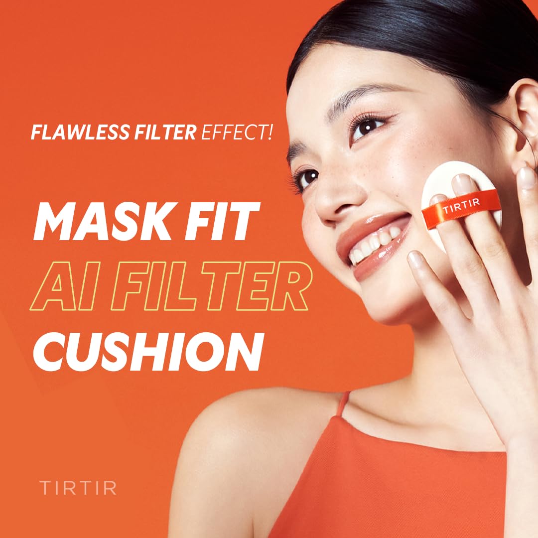 TIRTIR Mask Fit Ai Filter Cushion Foundation | AI-Like Semi-Matte Finish - Up to 72-Hour Medium to Full Coverage Korean BB Cushion Make up Beauty, #24W Soft Beige, 0.63 Fl Oz