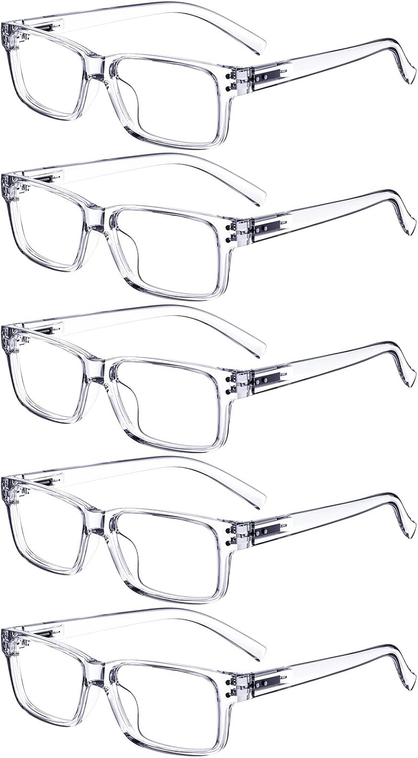 Eyekepper Vintage Reading Glasses for Men - 5 Pack Spring Hinges Classic Readers - Clear Frame +2.50