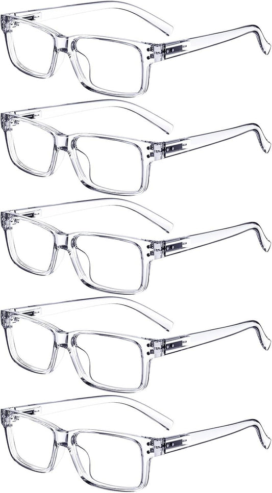 Eyekepper Vintage Reading Glasses for Men - 5 Pack Spring Hinges Classic Readers - Clear Frame +2.50